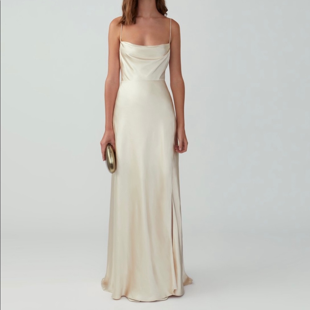 Fame and Partners Champagne Silk Strappy Gown